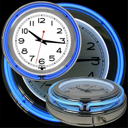 HOURGLASS 14 Inch Double Ring Neon Clock Blue Outer White Inner HO3296125